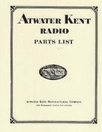Atwater Kent Parts List - Reprint